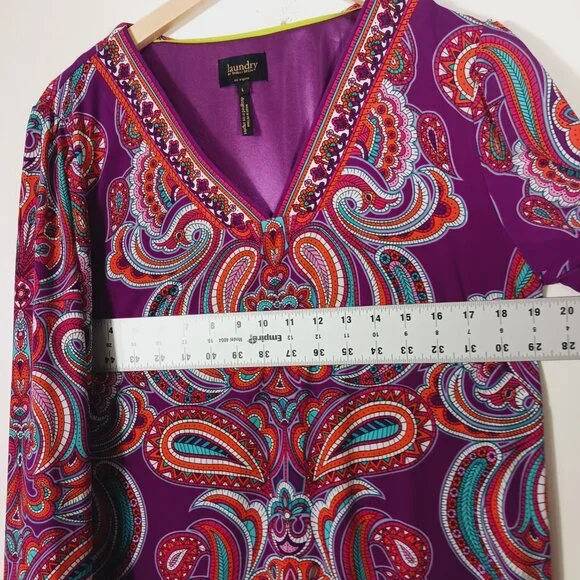 Laundry by Shelli Segal Paisley Print V-Neck Shift Dress Size Large Mod, Vibrant - Picture 11 of 16
